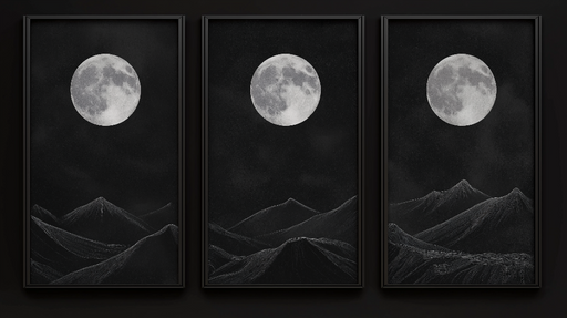 Papier peint tableau imitation lune et montagnes Une atmosphère nocturne et mystique en monochrome