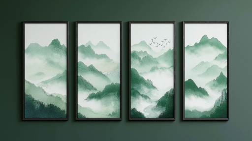 Papier peint tableau imitation montagne Paysages brumeux en dégradé de verts