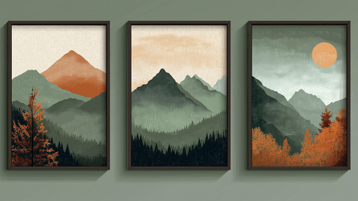 Papier peint tableau imitation montagne Paysages de montagnes aux teintes automnales