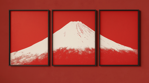 Papier peint tableau imitation Montagne stylisée sur fond rouge