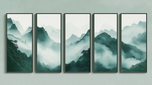 Papier peint tableau imitation montagnes Paysage brumeux aux nuances vertes