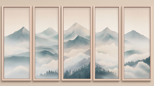 Papier peint tableau imitation montagnes Paysage brumeux avec des sommets majestueux