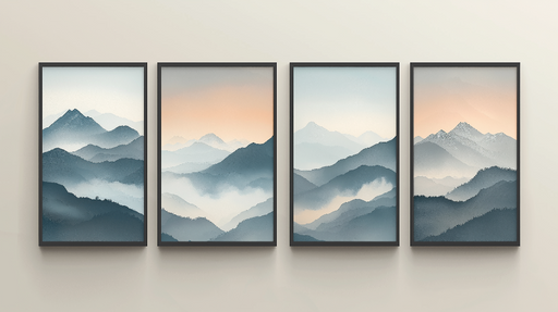 Papier peint tableau imitation montagnes Paysage de montagnes en dégradé bleu et beige