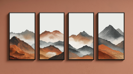 Papier peint tableau imitation montagnes Paysage montagnard aux teintes chaudes et ombragées