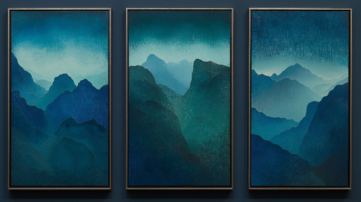 Papier peint tableau imitation montagnes Paysage montagneux en dégradés de bleu