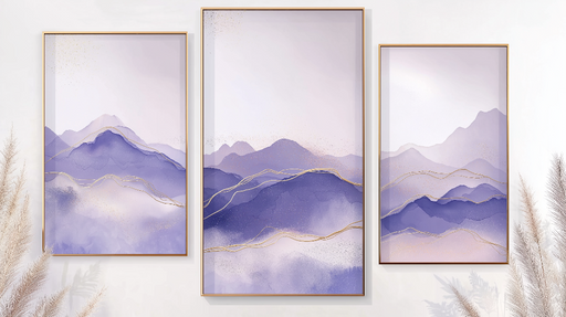 Papier peint tableau imitation montagnes Paysage onirique aux teintes violettes