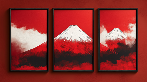 Papier peint tableau imitation Montagnes vocales sur fond rouge