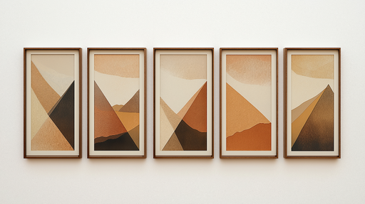 Papier peint tableau imitation Motifs géométriques aux teintes ocres et beiges