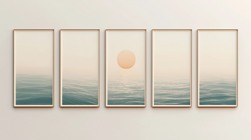 Papier peint tableau imitation océan Paysage minimaliste avec soleil et vagues douces