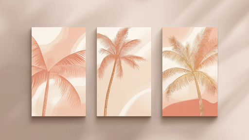 Papier peint tableau imitation palmiers Palmiers stylisés dans des tons doux et chauds