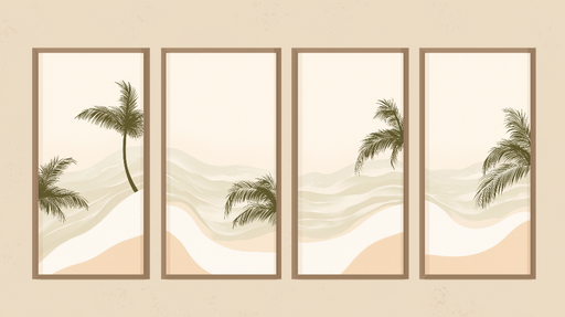 Papier peint tableau imitation Palmiers sur fond pastel apaisant