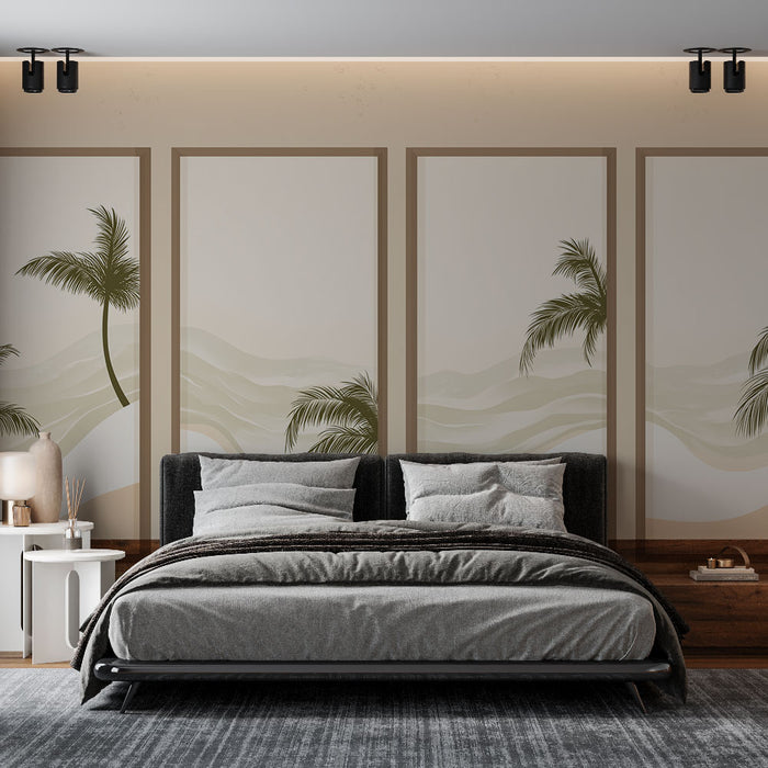 Papier peint tableau imitation | Palmiers sur fond pastel apaisant
