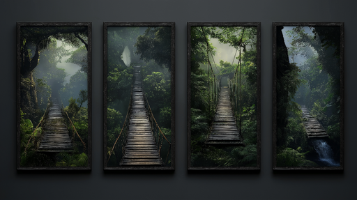 Papier peint tableau imitation Passerelles en bois au cœur de la jungle