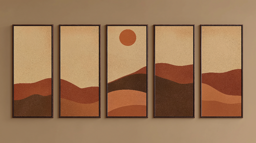 Papier peint tableau imitation Paysage abstrait aux teintes sable et terre cuite