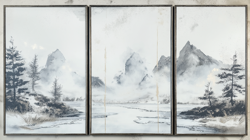 Papier peint tableau imitation paysage de montagne Paysage brumeux avec arbres et montagnes majestueuses