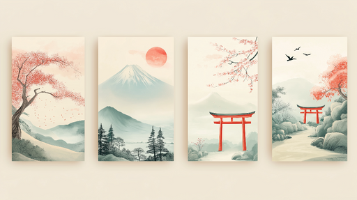 Papier peint tableau imitation paysage japonais Éléments naturels et sérénité