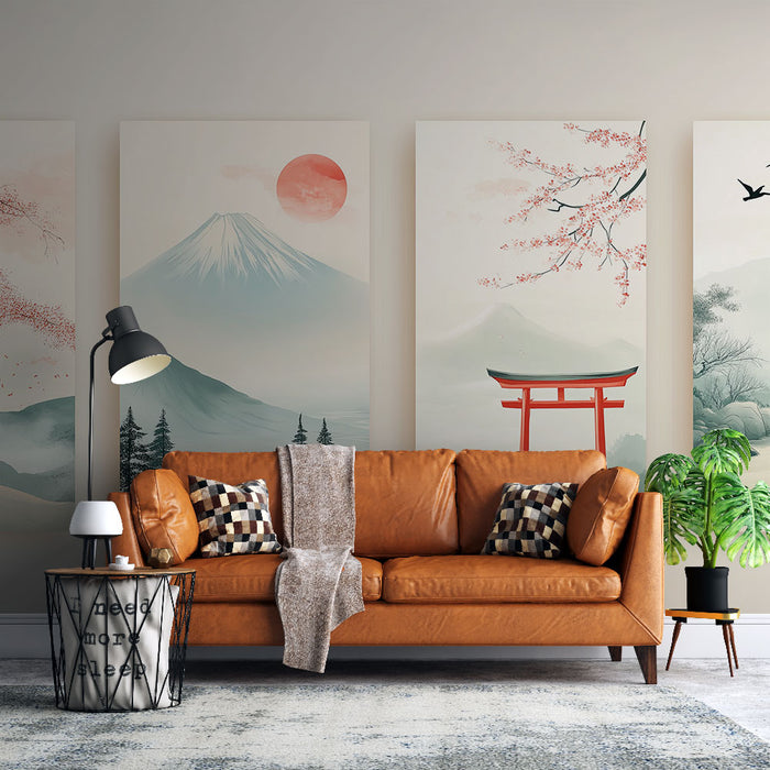 Papier peint tableau imitation paysage japonais | Éléments naturels et sérénité