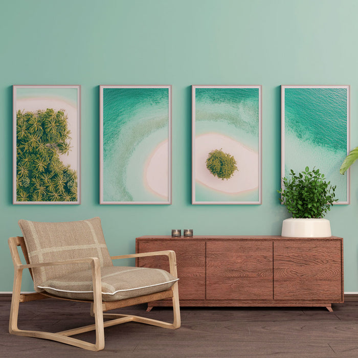 Papier peint tableau imitation paysage marin | Couchers de soleil et eaux turquoise