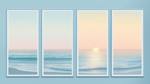 Papier peint tableau imitation paysage marin Horizon paisible avec coucher de soleil pastel