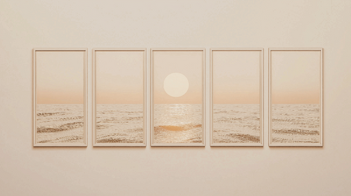 Papier peint tableau imitation paysage marin Sérénité au bord de l'eau avec un coucher de soleil doux