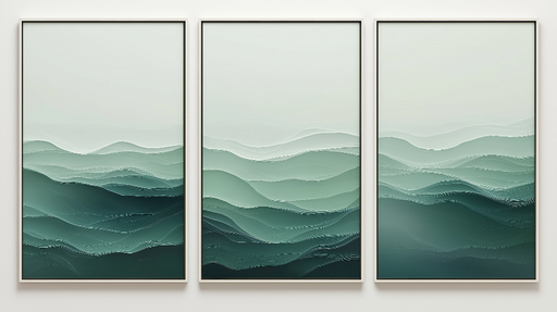 Papier peint tableau imitation paysage marin Vagues en dégradé de verts apaisants
