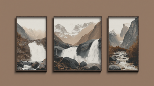 Papier peint tableau imitation paysage montagneux Chutes d'eau majestueuses et montagnes sereines