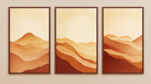 Papier peint tableau imitation paysage montagneux Dégradés chaleureux de jaune et orange