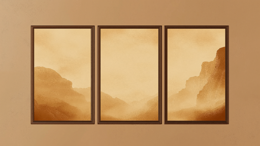 Papier peint tableau imitation paysage montagneux Douceur des teintes beige et brunes