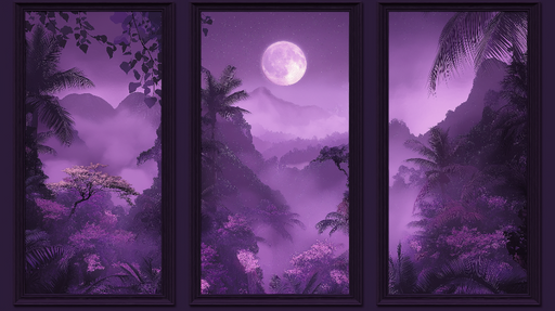 Papier peint tableau imitation Paysage mystique sous la lune violette