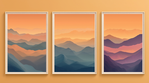 Papier peint tableau imitation Paysages de montagnes en dégradé de couleurs chaudes