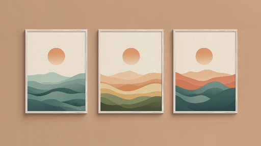 Papier peint tableau imitation Paysages en vagues aux couleurs douces