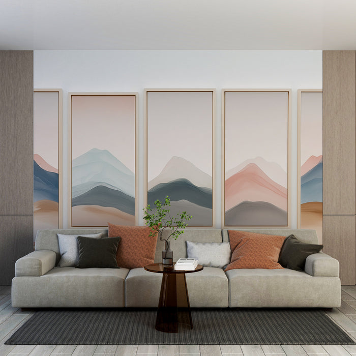 Papier peint tableau imitation | Paysages montagneux aux douces teintes pastel