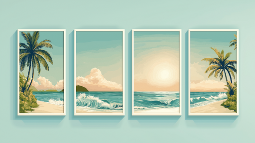 Papier peint tableau imitation plage Magnifique paysage côtier avec palmiers et horizon paisible