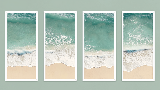 Papier peint tableau imitation plage Vue aérienne des vagues et du sable doré