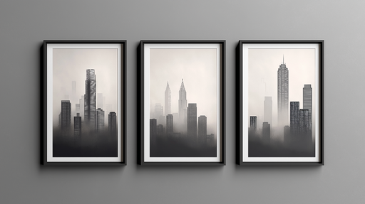 Papier peint tableau imitation Silhouettes de gratte-ciels en noir et blanc dans la brume