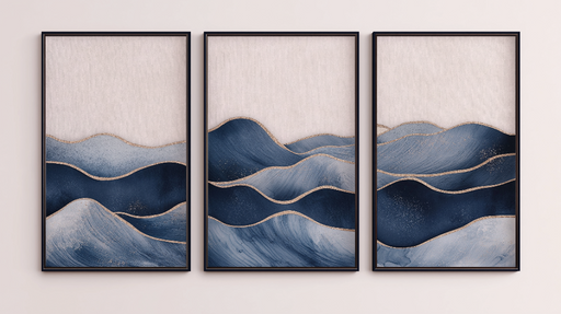 Papier peint tableau imitation vagues Design apaisant de vagues bleues et dorées