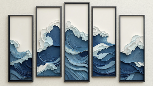Papier peint tableau imitation vagues Horizons marins en nuances de bleu