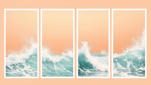 Papier peint tableau imitation vagues Une série apaisante de vagues turquoise sur un fond corail