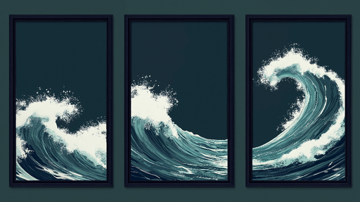 Papier peint tableau imitation vagues Vagues dynamiques sur fond sombre