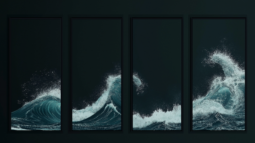 Papier peint tableau imitation vagues Vagues tumultueuses en turquoise sur fond noir