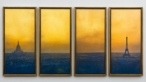 Papier peint tableau imitation Vue panoramique des monuments parisiens au coucher du soleil