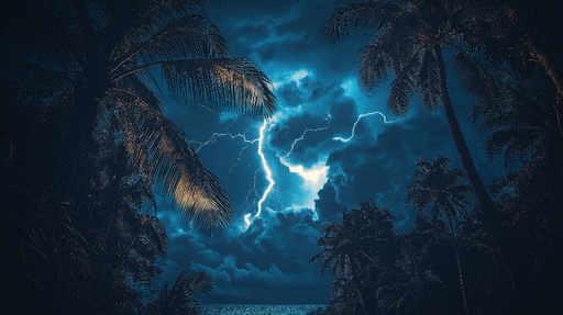 Papier peint tempête tropicale Éclairs dans un ciel orageux