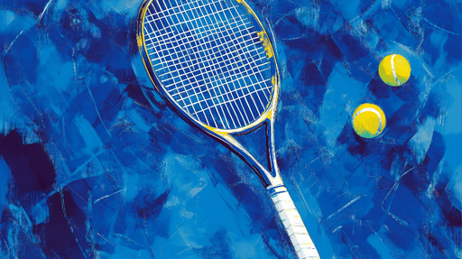 Papier peint tennis Raquette et balles sur fond abstrait bleu