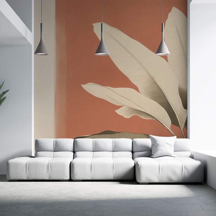 Papier peint terracotta | Feuilles sur fond terracotta