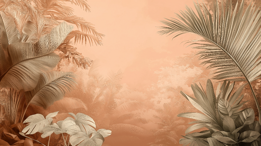 Papier peint terracotta Un paysage tropical apaisant avec des feuillages stylisés