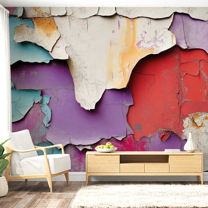 Papier peint texturé avec éclats de peinture colorés et nuances vives pour salon moderne