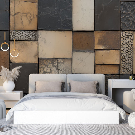 Papier peint moderne avec textures et motifs en tons neutres pour chambre élégante