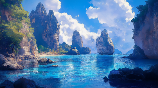 Papier peint thailande Paysage côtier vibrant aux rochers majestueux