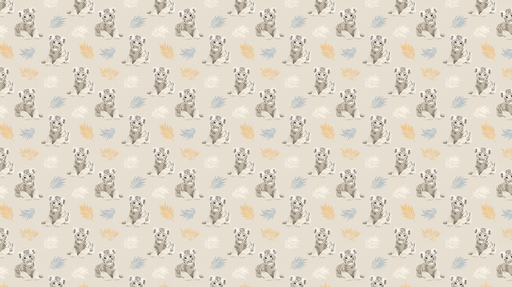 Papier peint tigre blanc Adorables motifs de tigres blancs entourés de feuilles colorées