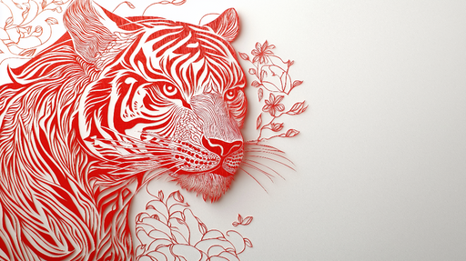 Papier peint tigre Design artistique en rouge et blanc avec motifs floraux